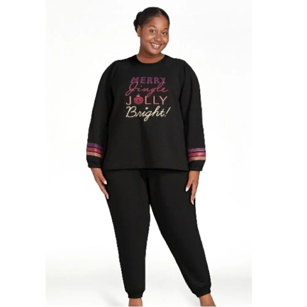 Women's French Terry Long Sleeve Pajama Lounge Set Size 3X